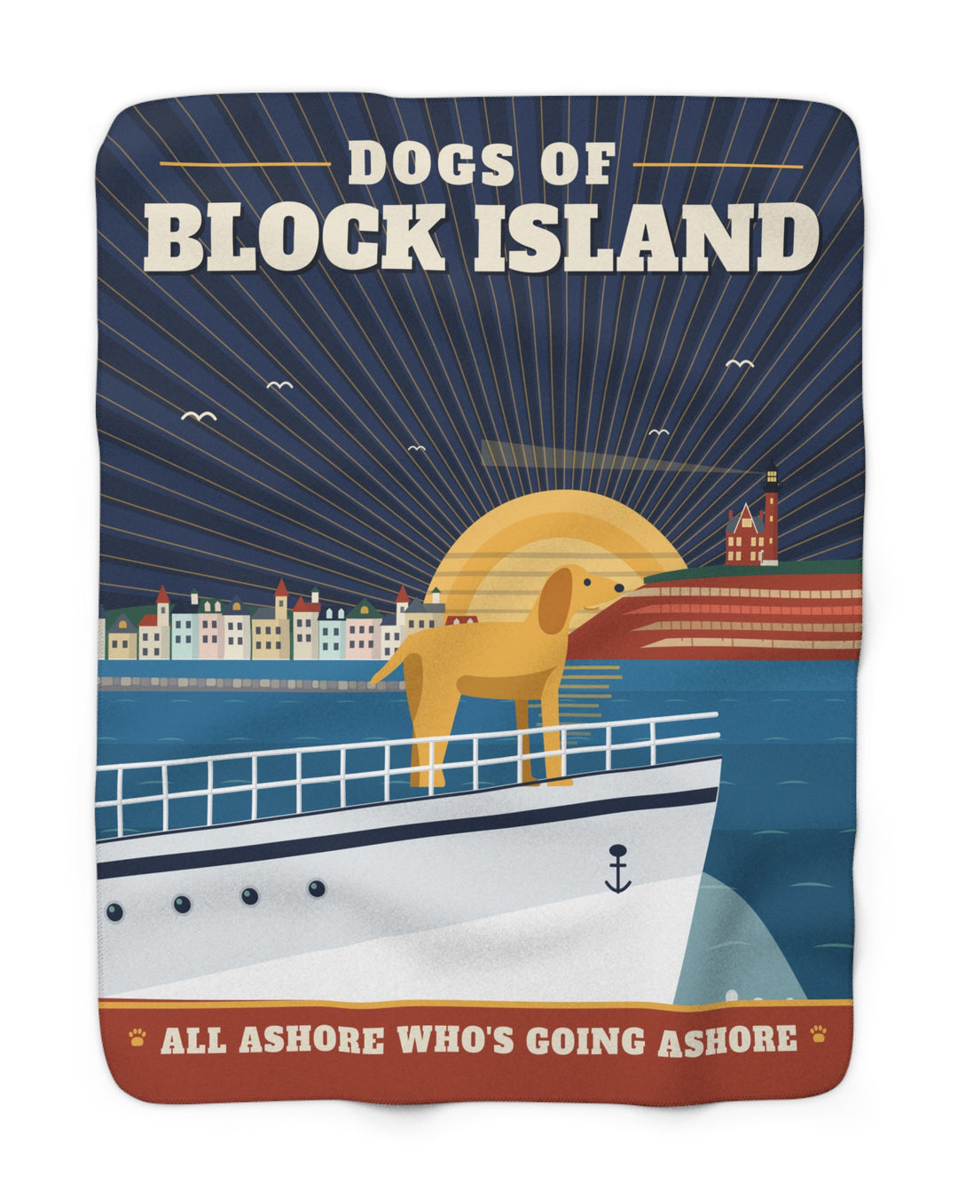 Dogs of Block Island Sherpa Blanket — 1930s Travel Poster Fleece Throw