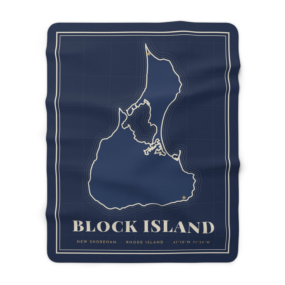 Block Island navy sherpa map blanket - view 2 - BlockBoundRI