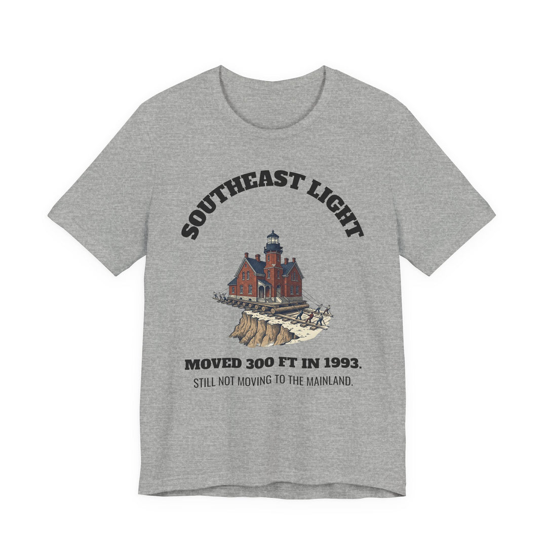 Southeast Light Lighthouse T-Shirt, Block Island in Athletic Heather, BlockBoundRI