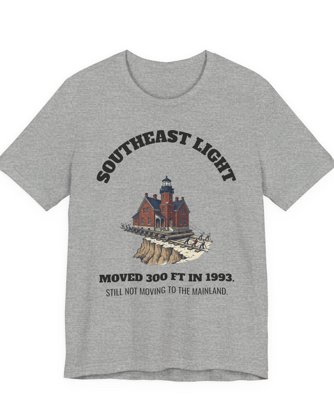 Southeast Light Lighthouse T-Shirt, Block Island in Athletic Heather, BlockBoundRI