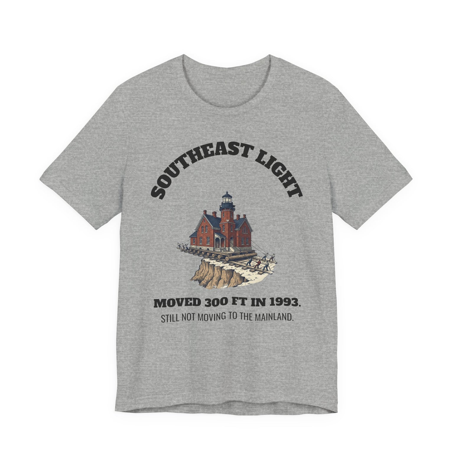 Southeast Light Lighthouse T-Shirt, Block Island in Athletic Heather, BlockBoundRI