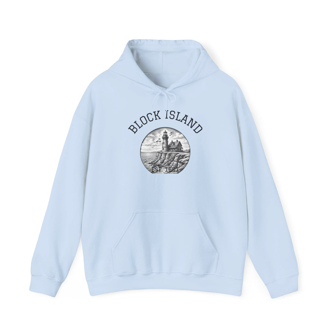 Southeast Light Hoodie, Block Island Lighthouse in Light Blue, BlockBoundRI