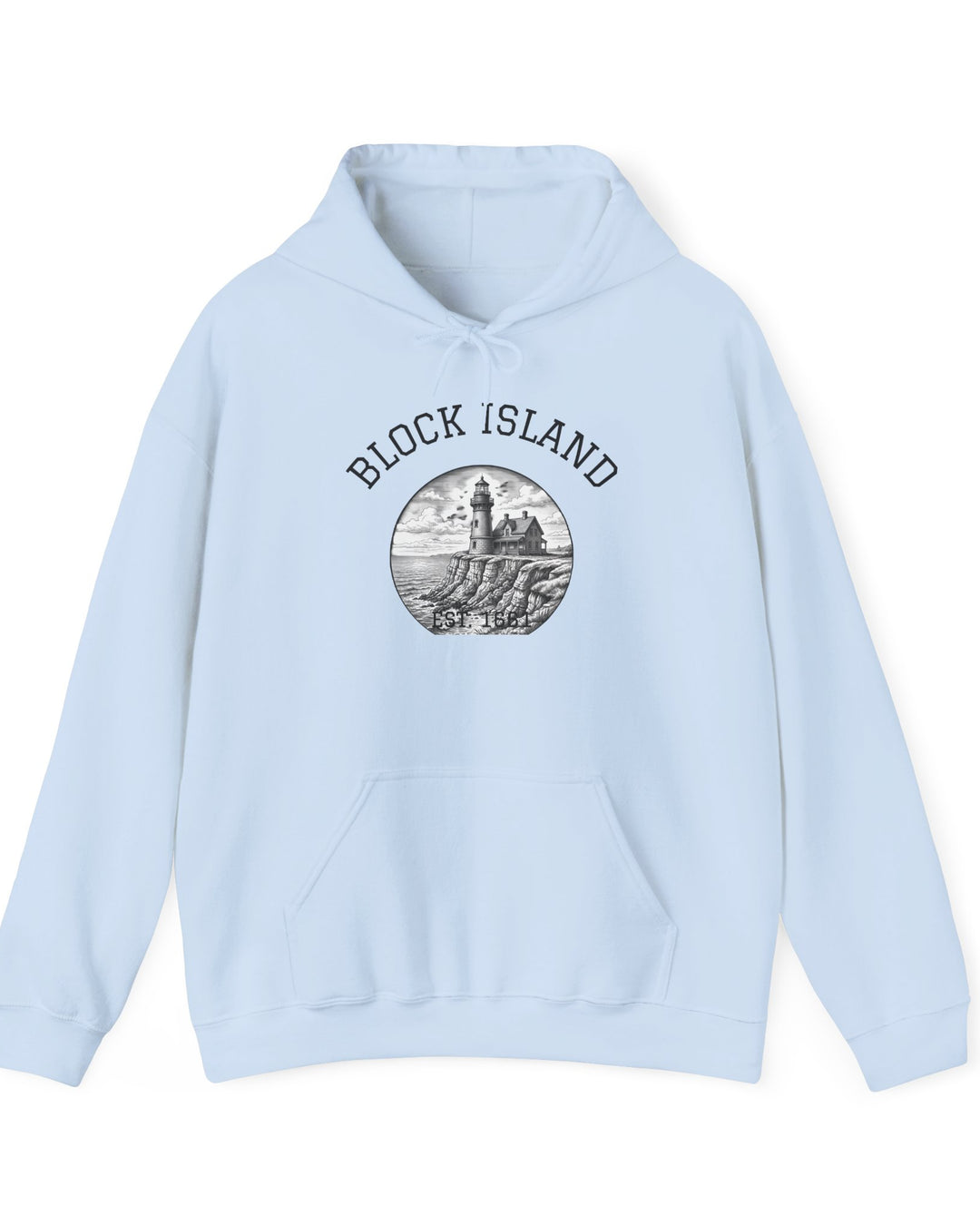 Southeast Light Hoodie, Block Island Lighthouse in Light Blue, BlockBoundRI