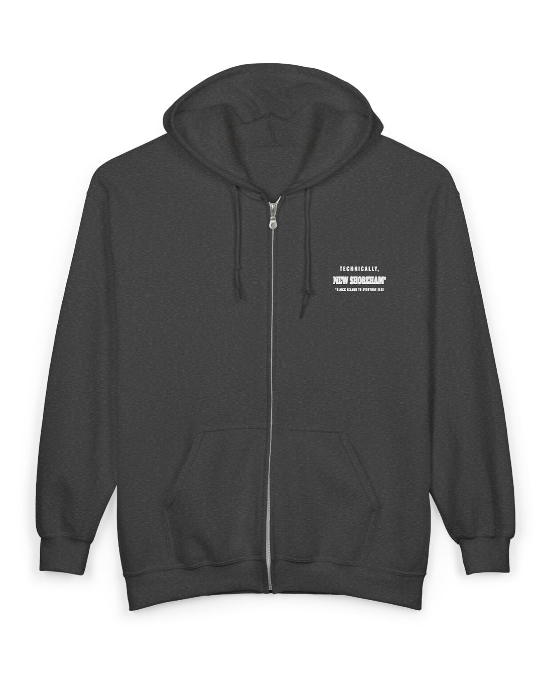 Technically New Shoreham Block Island full-zip hoodie in Dark Heather, front - BlockBoundRI