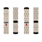 Front and back flat lay of two tan retro tattoo anchor socks pairs with red heart and navy banner