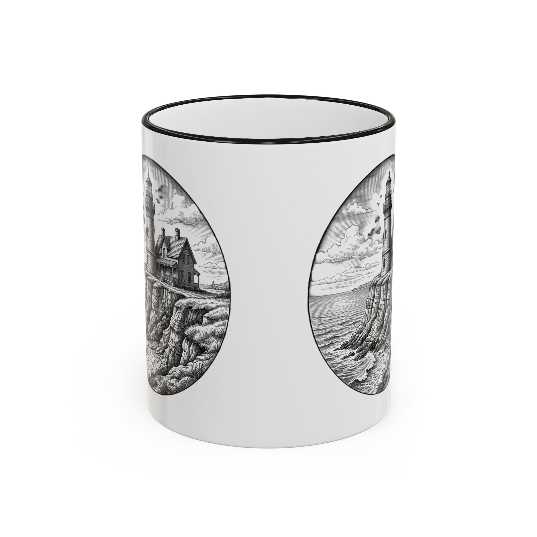 Southeast Light Mug, Block Island Lighthouse in Black, BlockBoundRI
