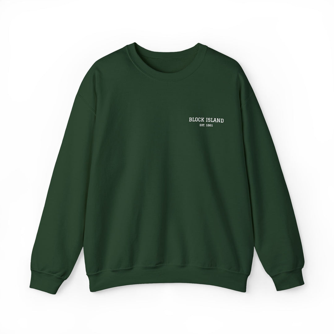Block Island Est. 1661 Embroidered Crewneck in Forest Green, BlockBoundRI