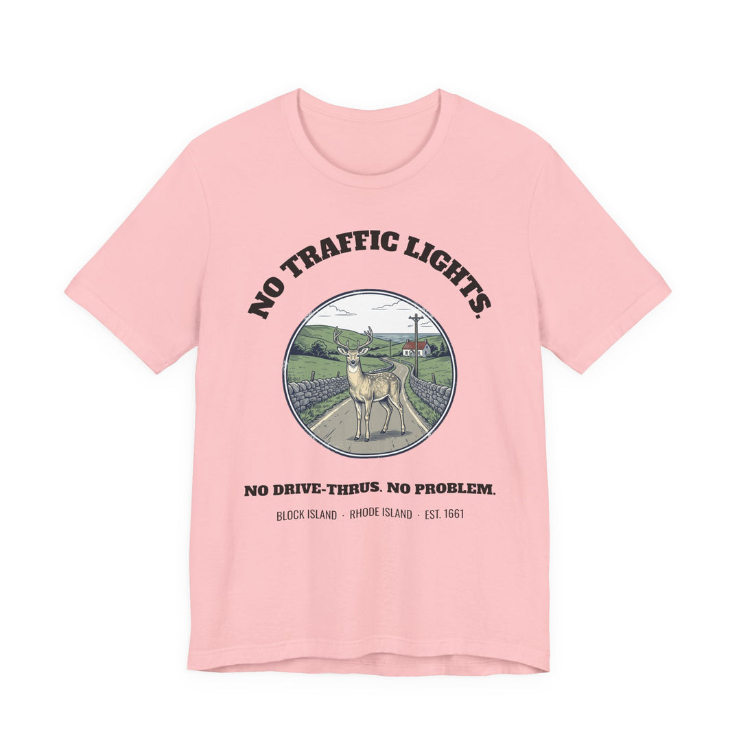 Block Island No Traffic Lights T-Shirt in Pink, BlockBoundRI