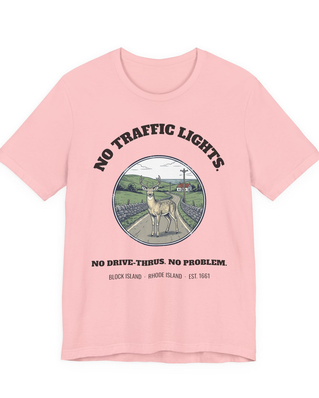 Block Island No Traffic Lights T-Shirt in Pink, BlockBoundRI