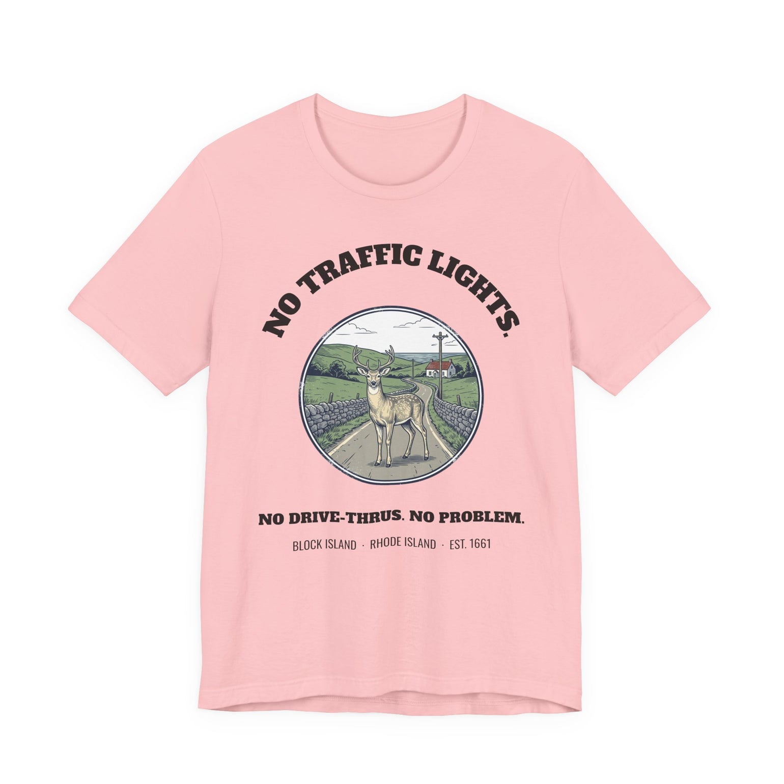Block Island No Traffic Lights T-Shirt in Pink, BlockBoundRI