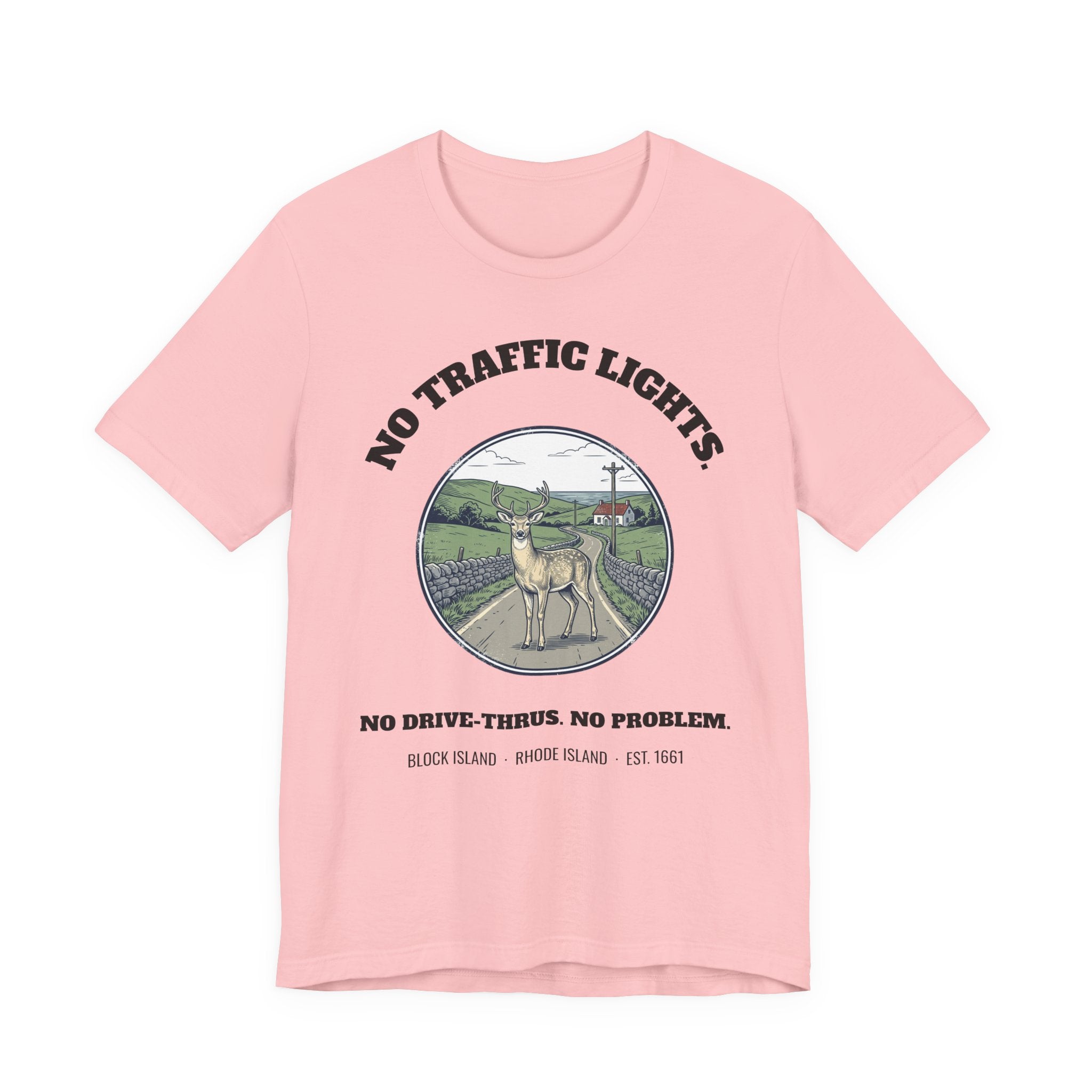 Block Island No Traffic Lights T-Shirt in Pink, BlockBoundRI