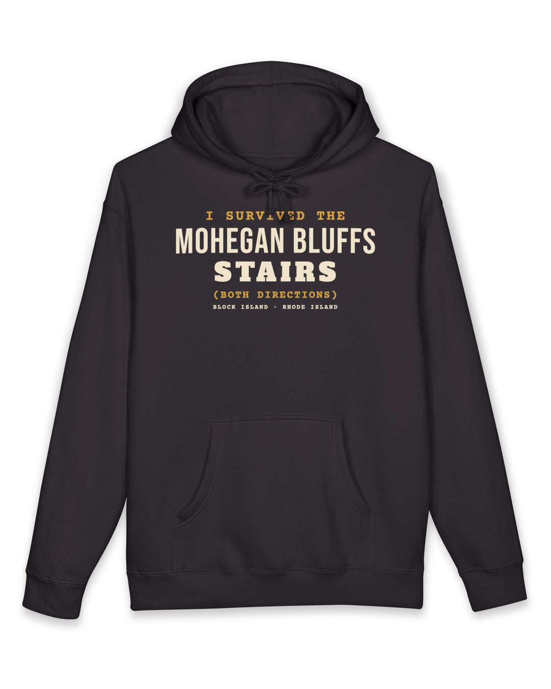 I Survived the Mohegan Bluffs Stairs Block Island hoodie in Black - BlockBoundRI