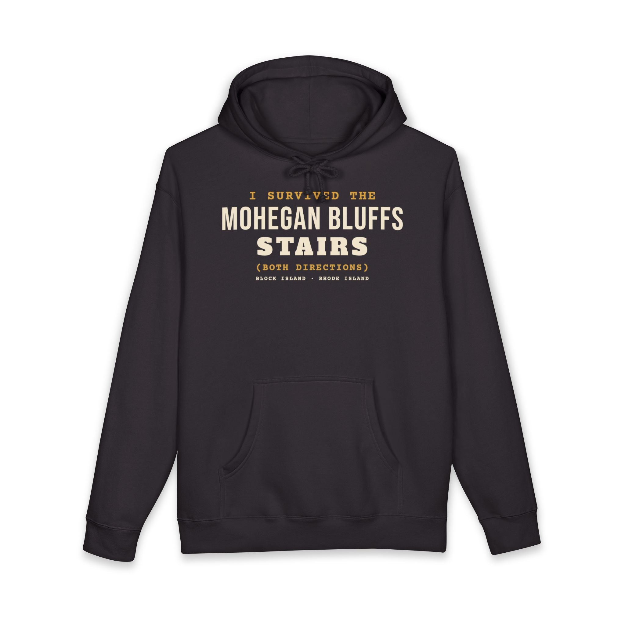 I Survived the Mohegan Bluffs Stairs Block Island hoodie in Black - BlockBoundRI