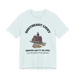 Southeast Light Lighthouse T-Shirt, Block Island in Heather Ice Blue, BlockBoundRI