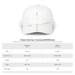 Size chart for the Crossing Club Block Island hat showing 20.87–24.80 in circumference, 3.12 in height, 2.91 in bill