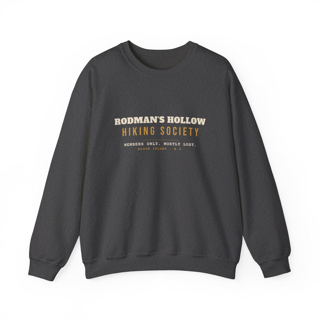Rodman's Hollow Hiking Society Block Island crewneck sweatshirt in Dark Heather - BlockBoundRI