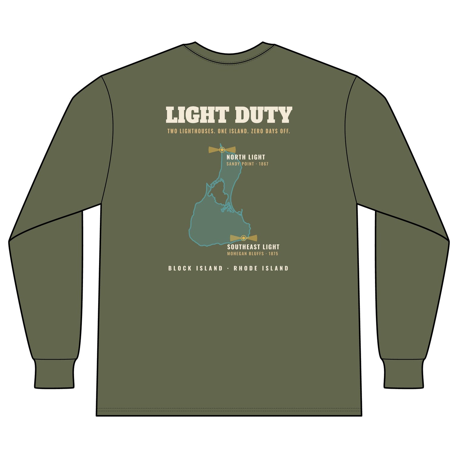 Light Duty Block Island lighthouses men's thermal long sleeve, additional view - BlockBoundRI