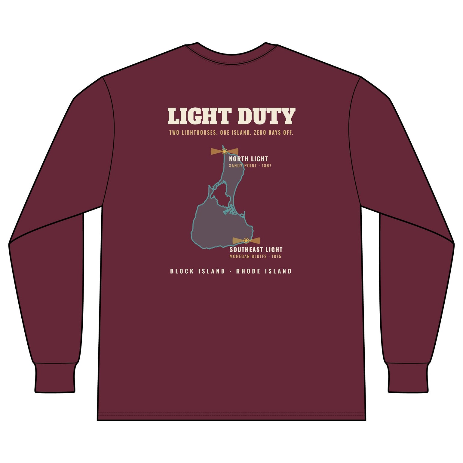 Light Duty Block Island lighthouses men's thermal long sleeve, additional view - BlockBoundRI