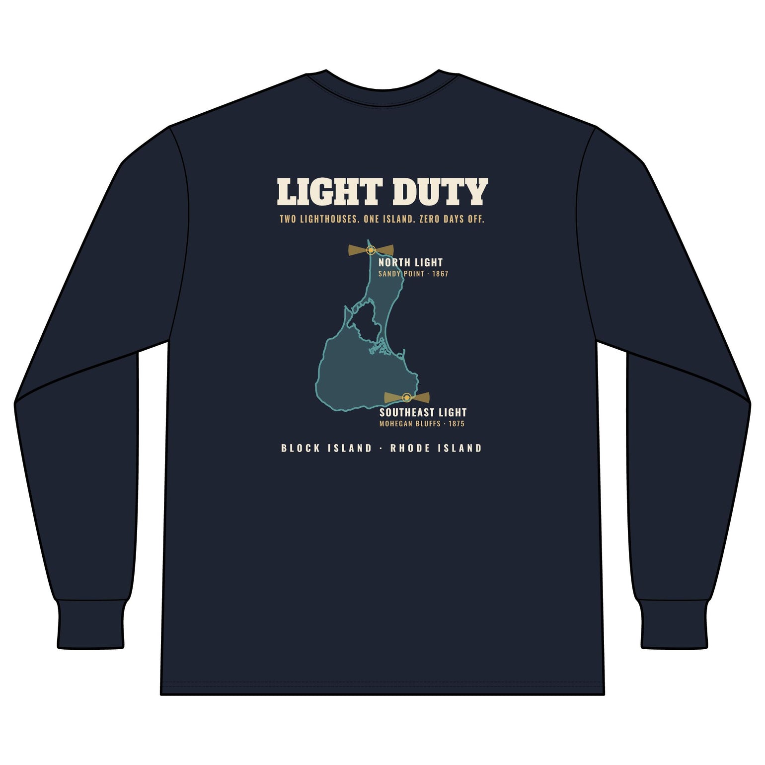 Light Duty Block Island lighthouses men's thermal long sleeve, additional view - BlockBoundRI