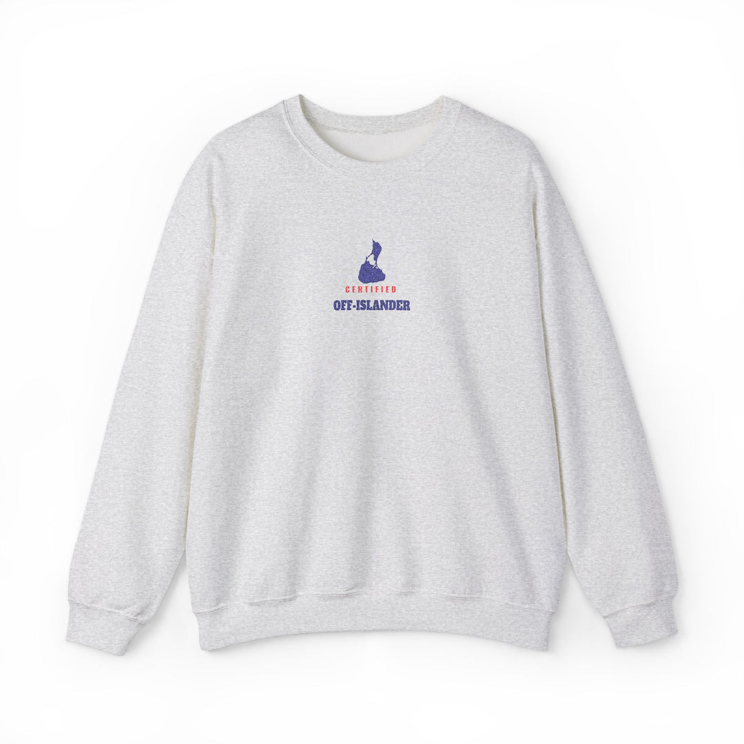 Certified Off-Islander embroidered Block Island crewneck sweatshirt in Ash - BlockBoundRI