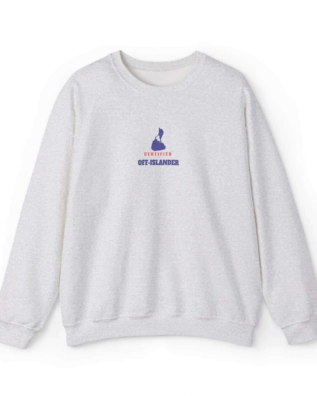 Certified Off-Islander embroidered Block Island crewneck sweatshirt in Ash - BlockBoundRI