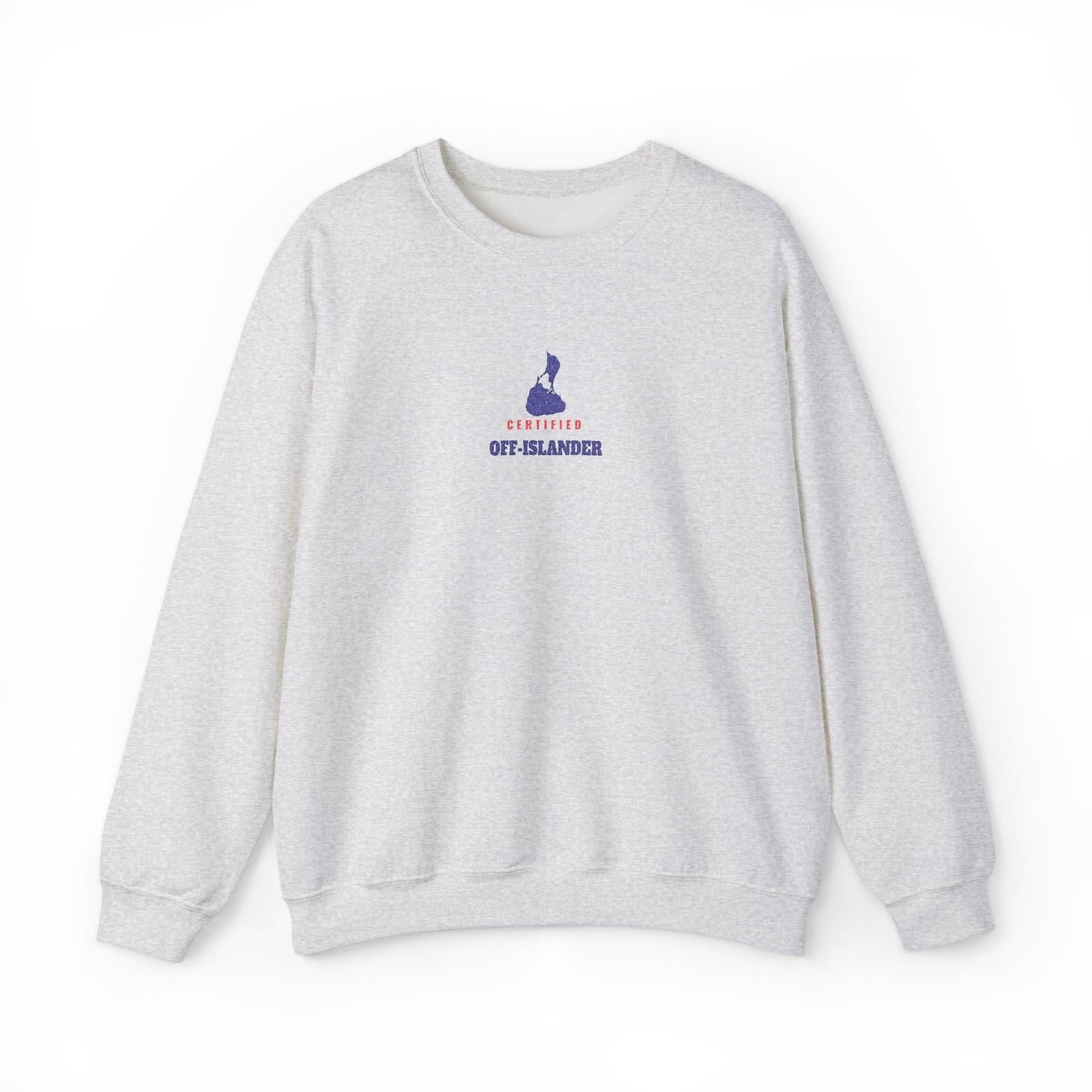 Certified Off-Islander embroidered Block Island crewneck sweatshirt in Ash - BlockBoundRI