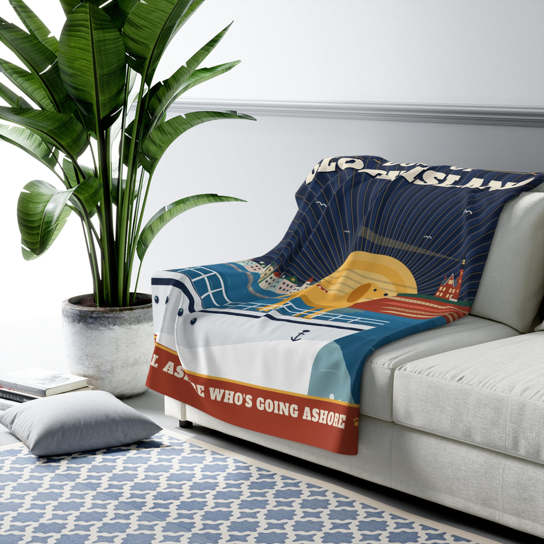 Dogs of Block Island Sherpa Blanket — 1930s Travel Poster Fleece Throw