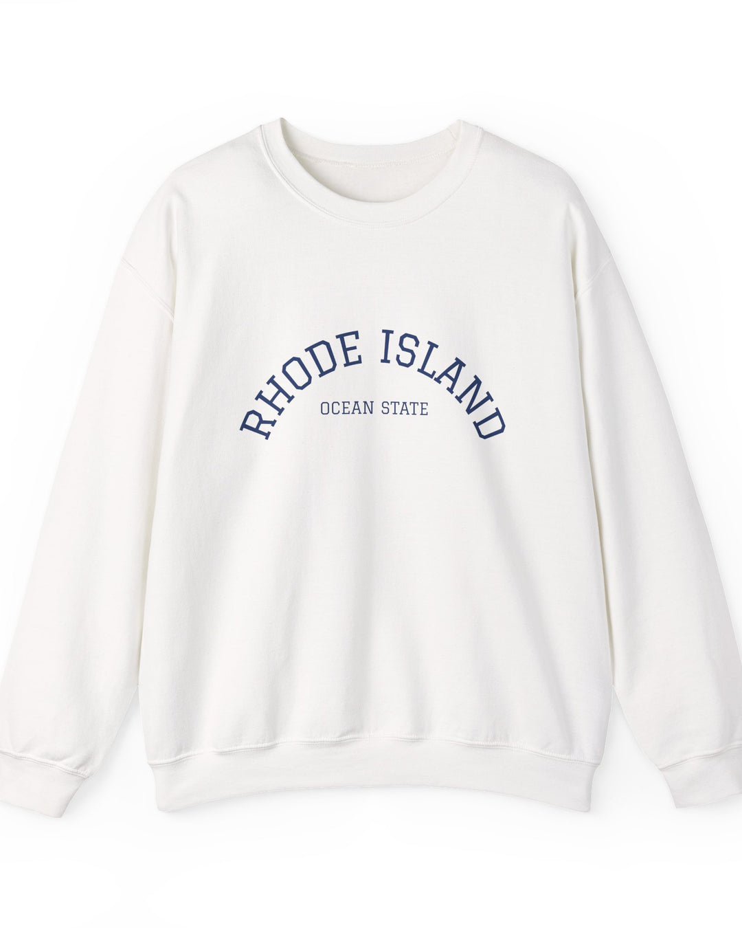 Rhode Island Varsity Crewneck Sweatshirt in White, BlockBoundRI
