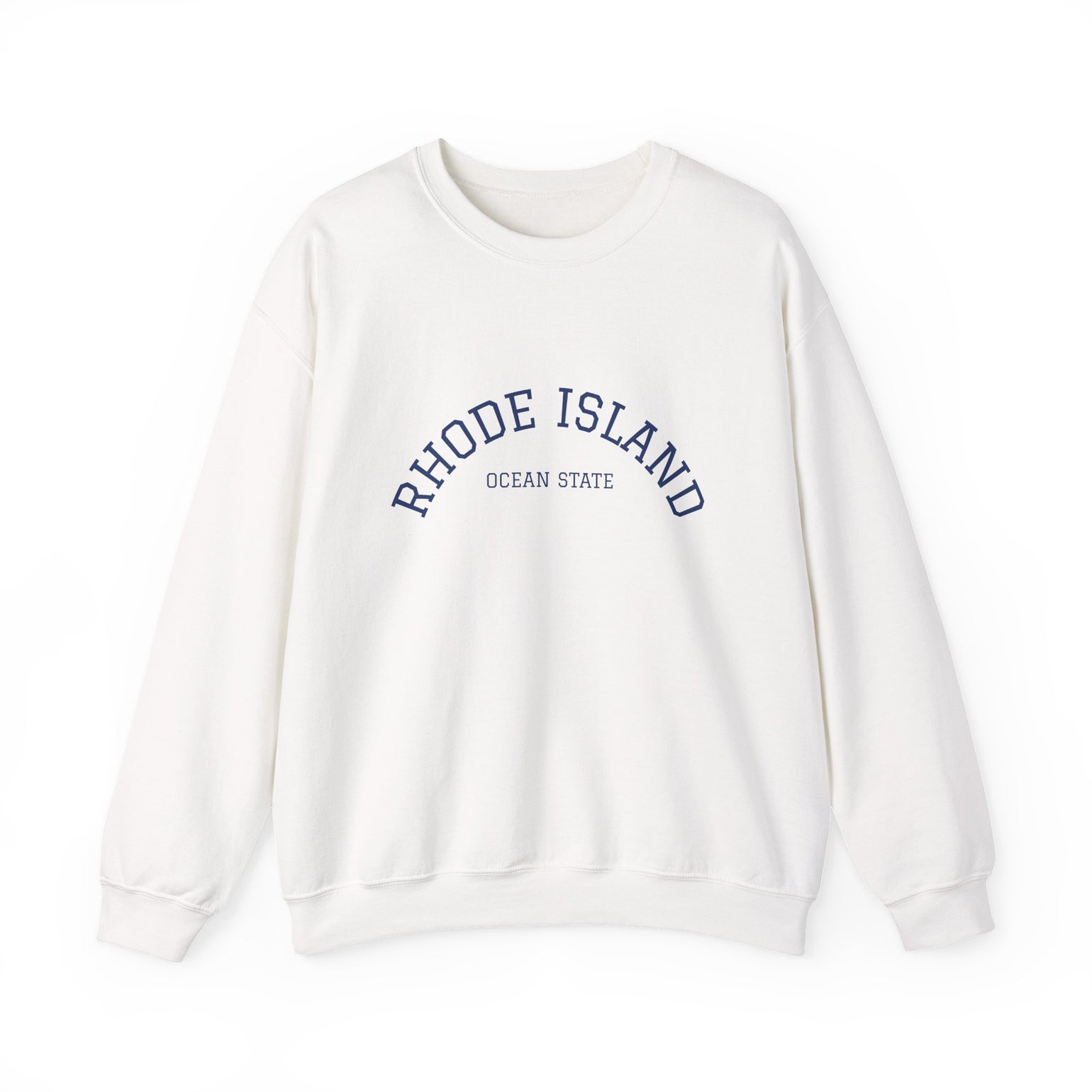 Rhode Island Varsity Crewneck Sweatshirt in White, BlockBoundRI