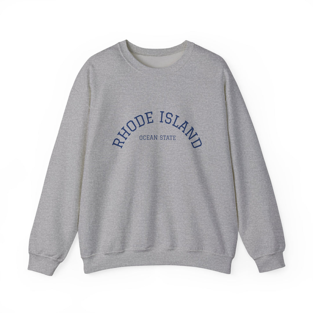 Rhode Island Varsity Crewneck Sweatshirt in Sport Grey, BlockBoundRI
