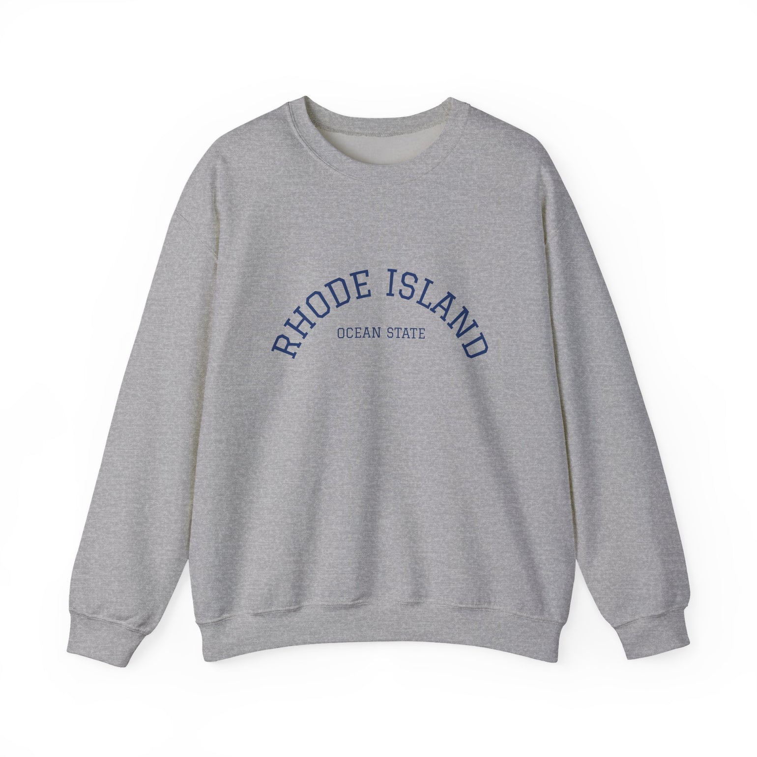 Rhode Island Varsity Crewneck Sweatshirt in Sport Grey, BlockBoundRI