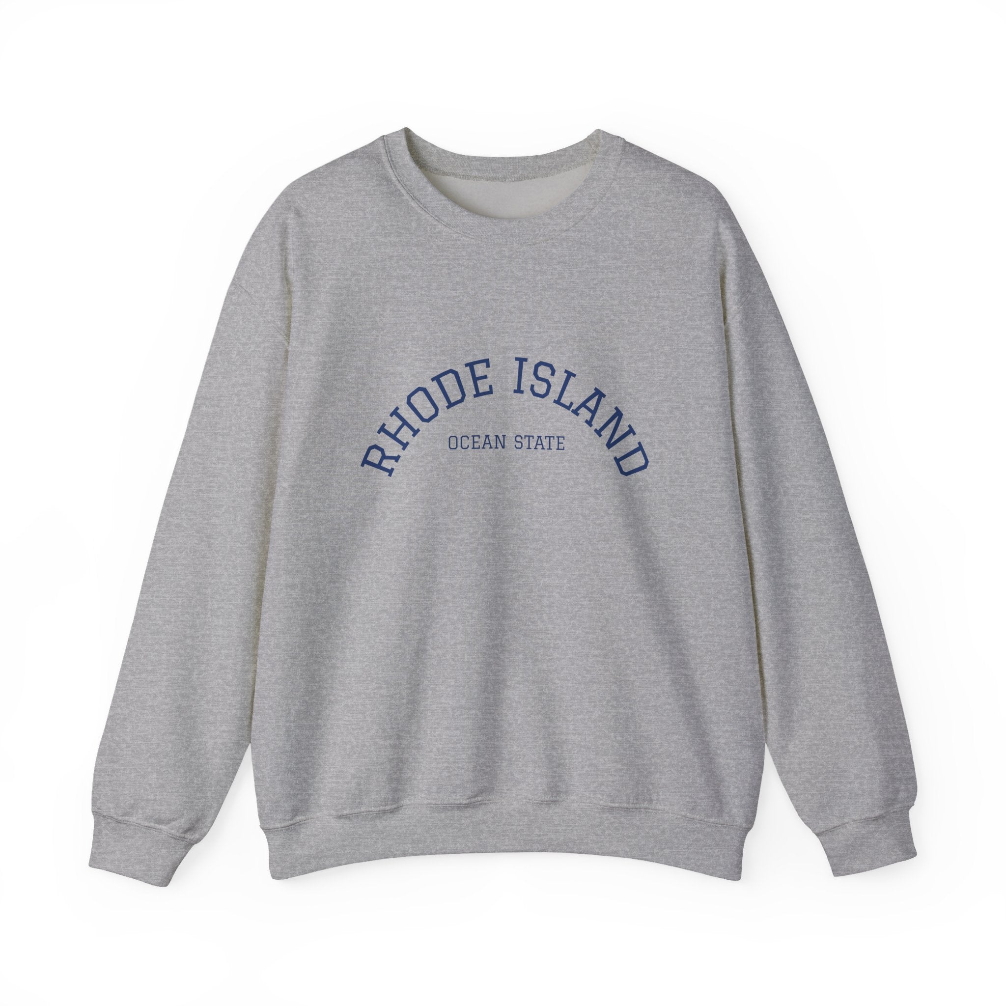 Rhode Island Varsity Crewneck Sweatshirt in Sport Grey, BlockBoundRI