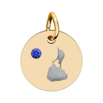 Round engraved Block Island charm with a cubic zirconia birthstone
