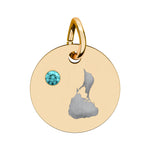 Round engraved Block Island charm with a cubic zirconia birthstone