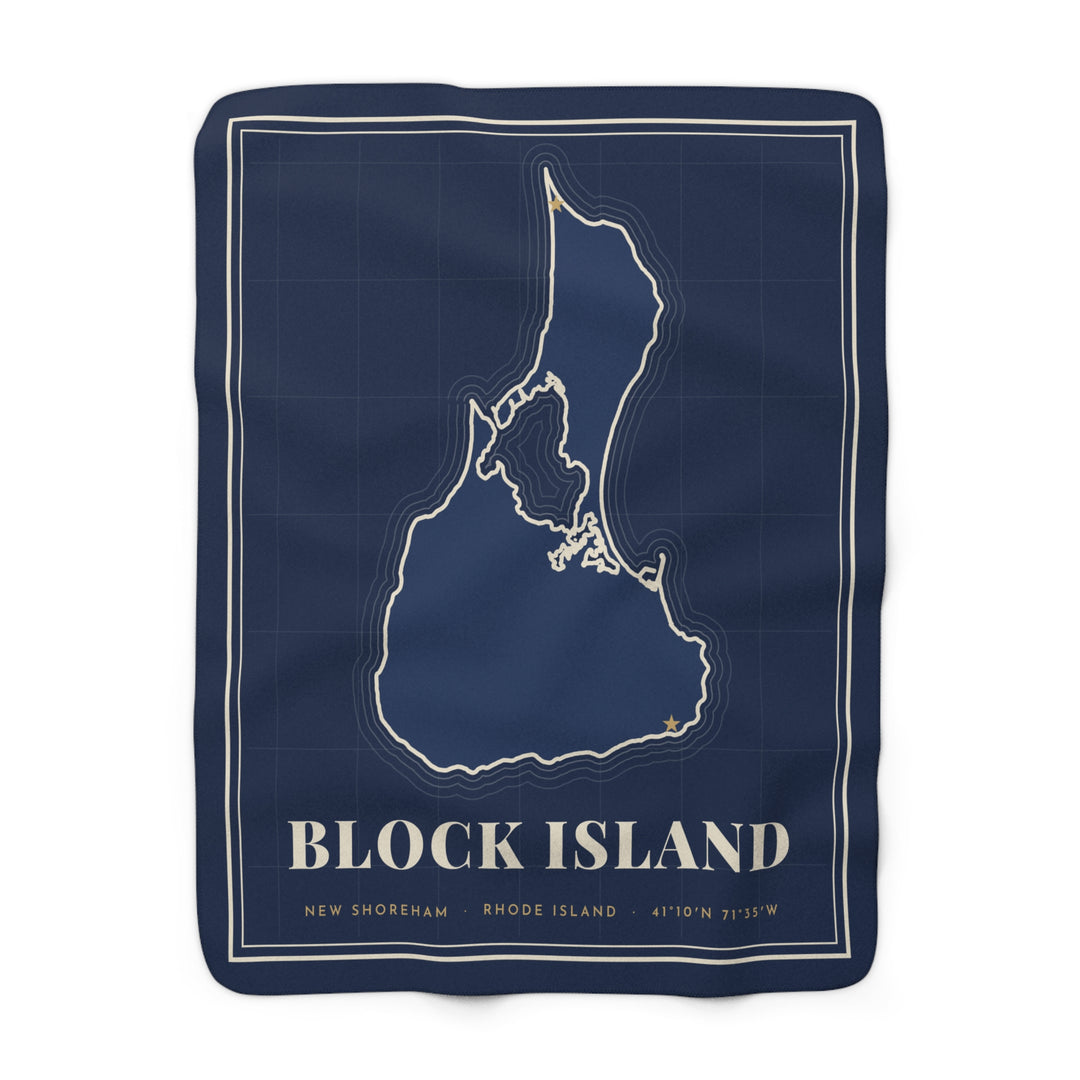 Block Island navy sherpa map blanket - view 1 - BlockBoundRI