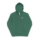 Sandy Point Seal Club zip hoodie back: grey seal on a rock with North Light, Block Island, in a round badge — view 5