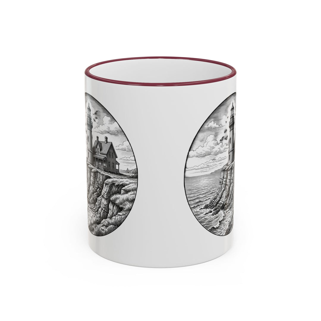 Southeast Light Mug, Block Island Lighthouse in Maroon, BlockBoundRI