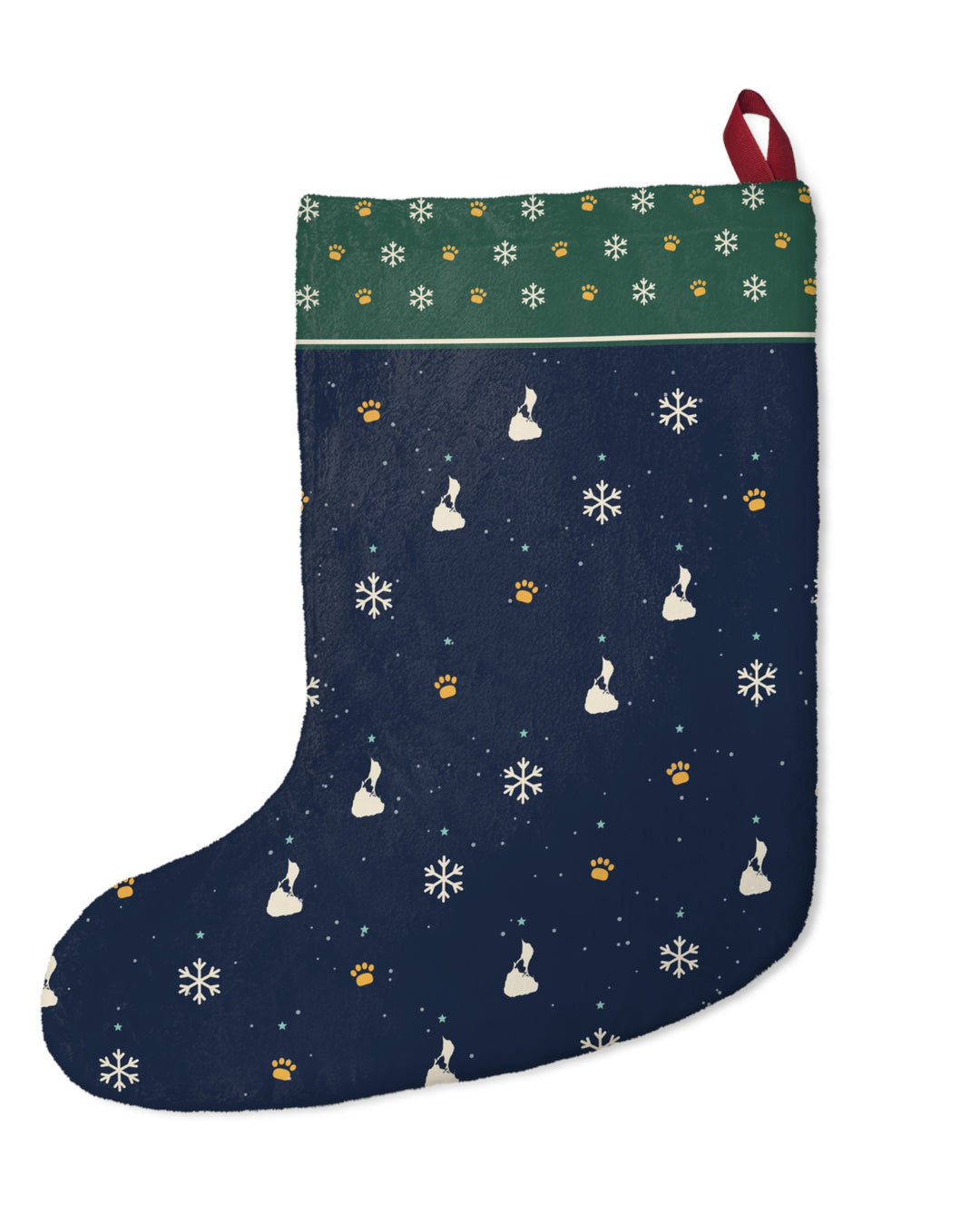 Quiet Season Christmas Stocking — Snowy Old Harbor Dog Walk, Block Island