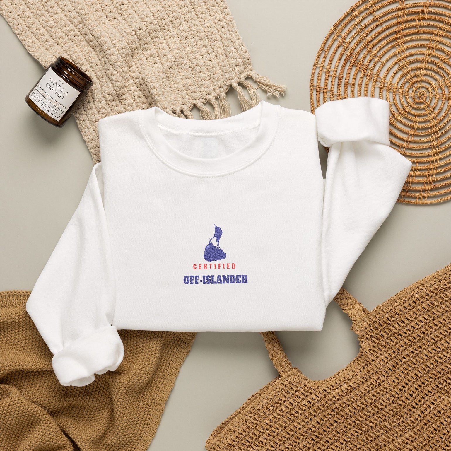 Certified Off-Islander embroidered Block Island crewneck sweatshirt, additional view - BlockBoundRI