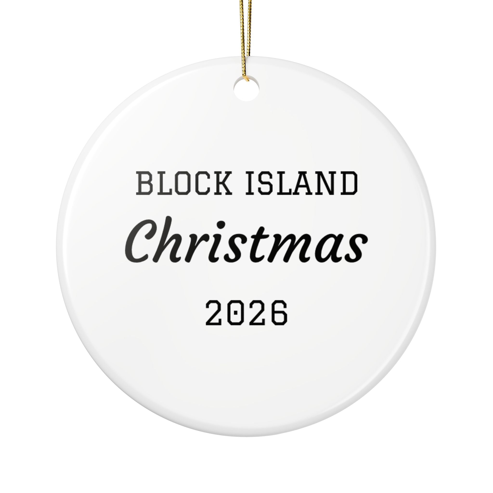 Back of Block Island Christmas 2026 ceramic ornament by BlockBoundRI