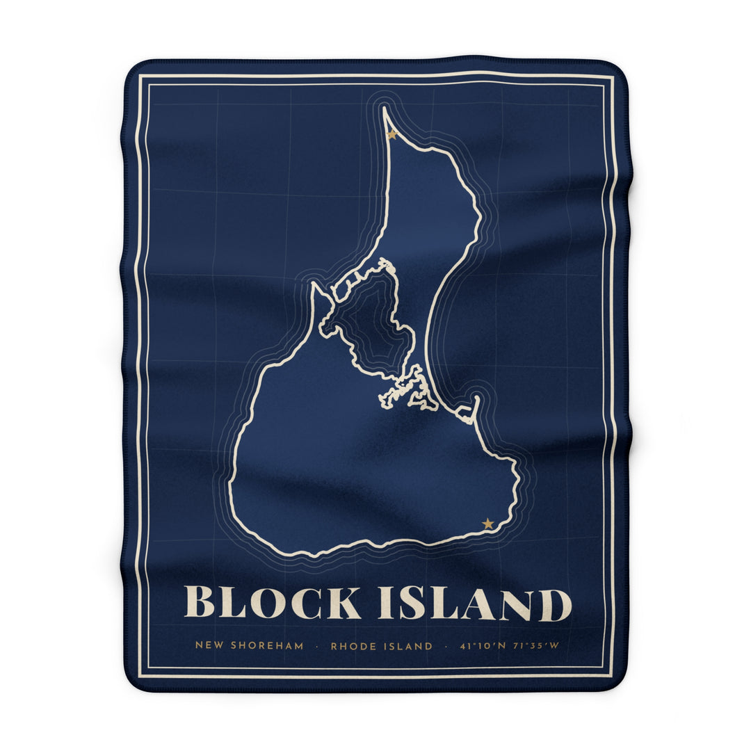 Block Island navy sherpa map blanket - view 3 - BlockBoundRI