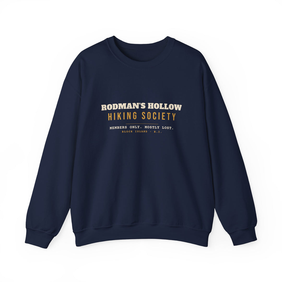 Rodman's Hollow Hiking Society Block Island crewneck sweatshirt in Navy - BlockBoundRI