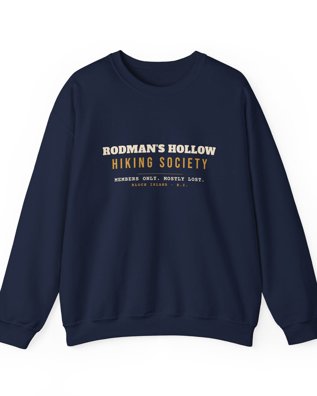Rodman's Hollow Hiking Society Block Island crewneck sweatshirt in Navy - BlockBoundRI