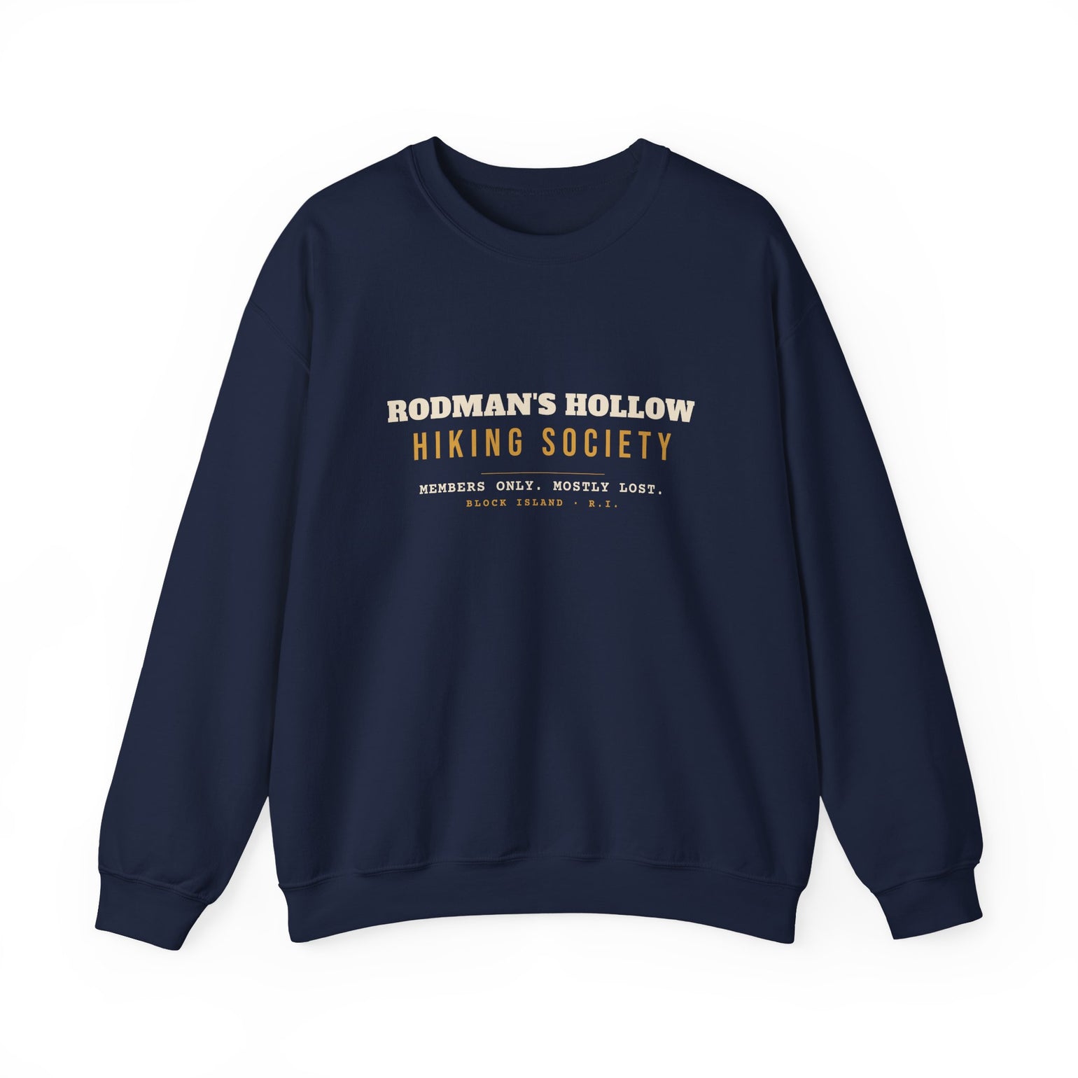 Rodman's Hollow Hiking Society Block Island crewneck sweatshirt in Navy - BlockBoundRI