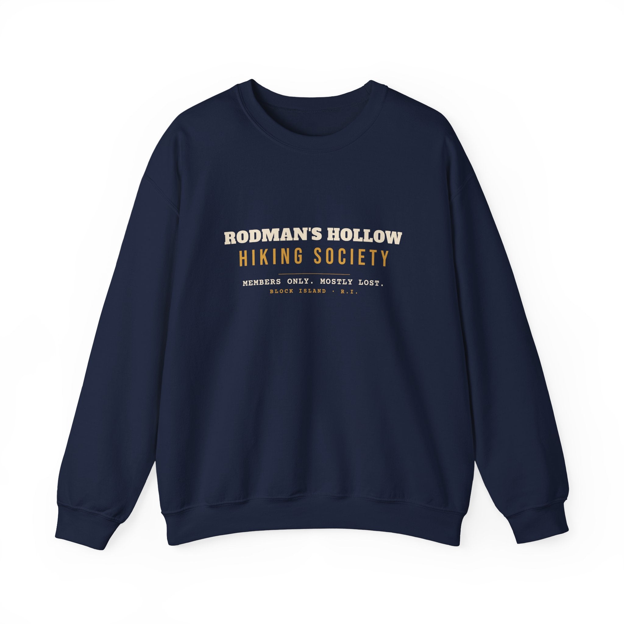 Rodman's Hollow Hiking Society Block Island crewneck sweatshirt in Navy - BlockBoundRI