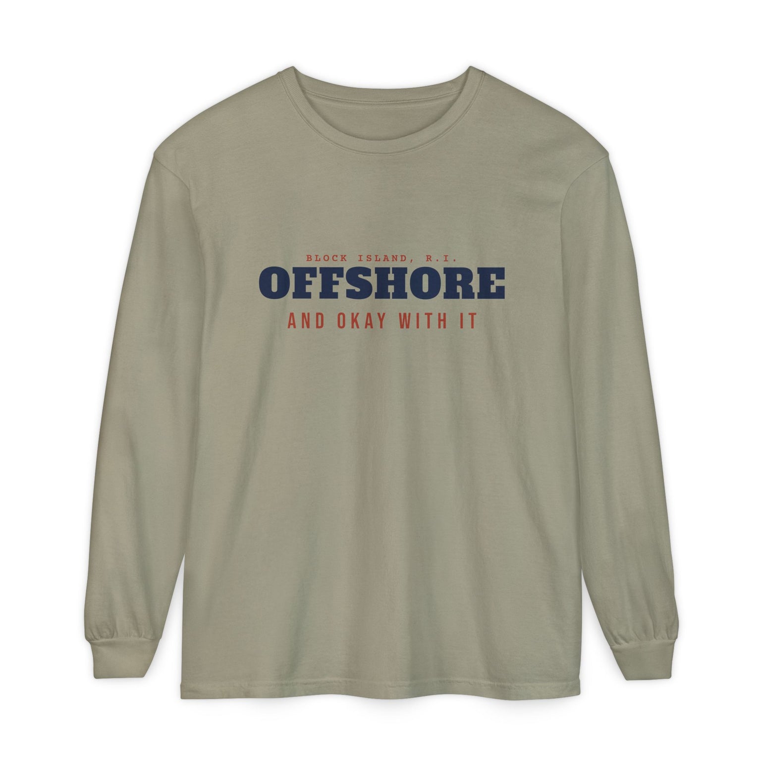 Offshore and Okay With It Block Island long sleeve tee in Sandstone - BlockBoundRI