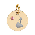 Round engraved Block Island charm with a cubic zirconia birthstone