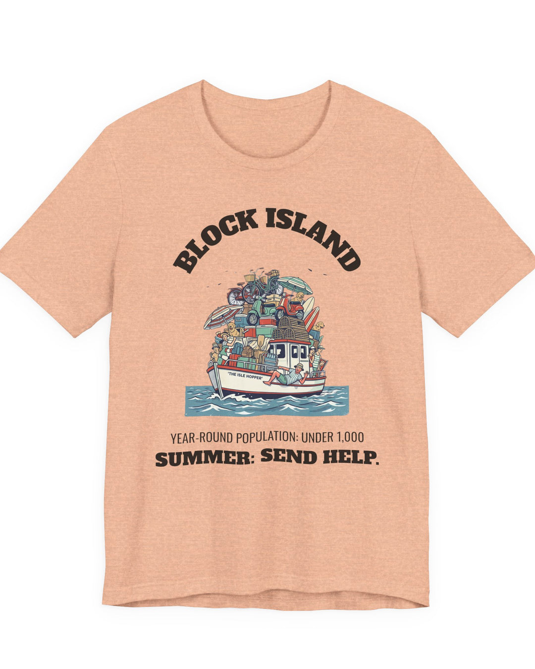 Block Island Summer Population T-Shirt in Heather Peach, BlockBoundRI