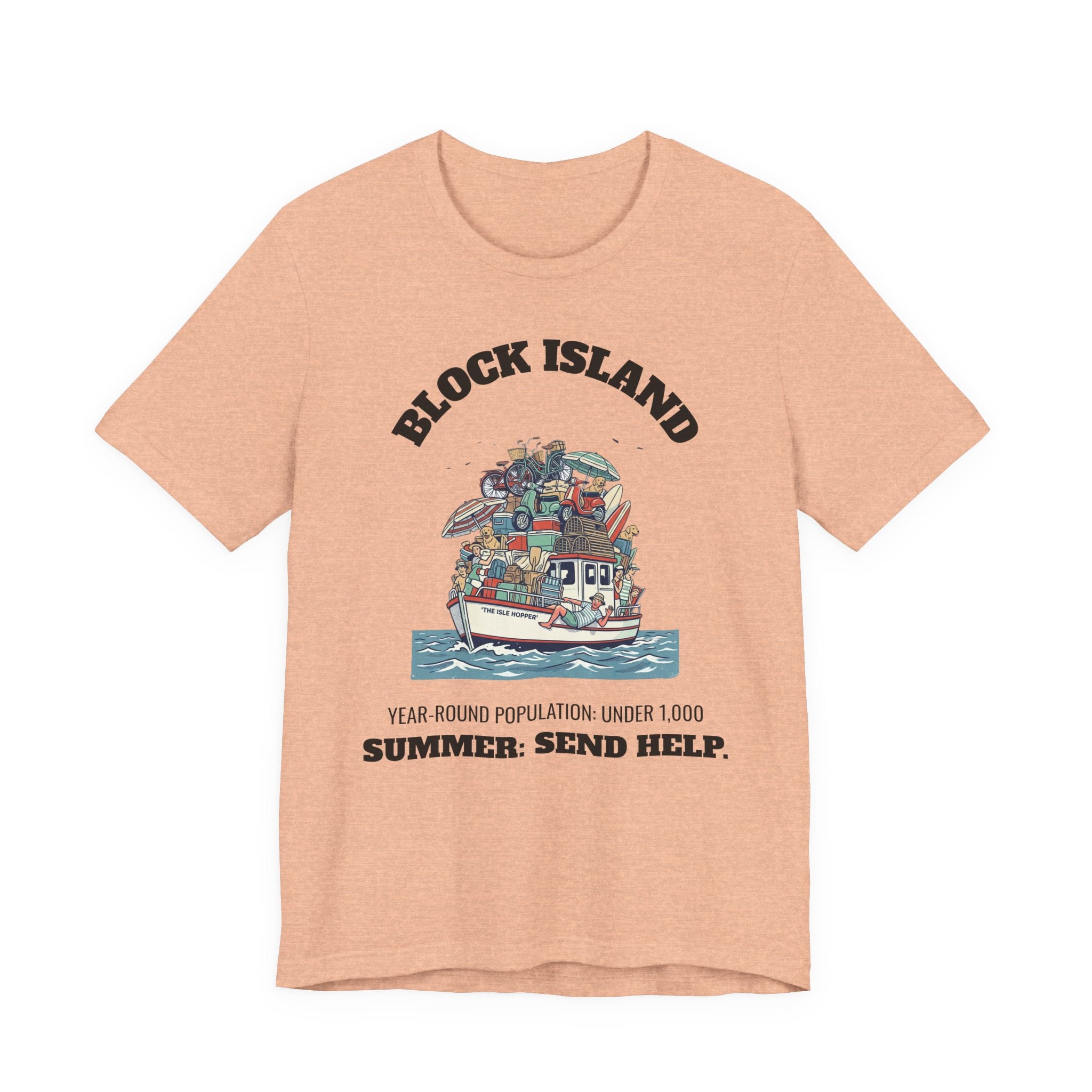 Block Island Summer Population T-Shirt in Heather Peach, BlockBoundRI
