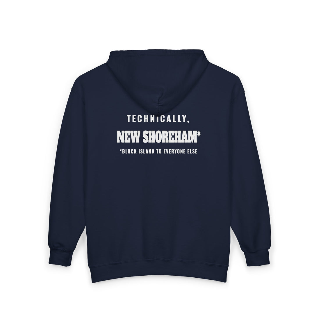 Technically New Shoreham Block Island full-zip hoodie in Navy, back - BlockBoundRI